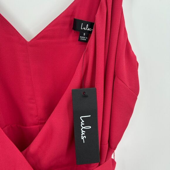 NWT LULUS Manhattan Moment Berry Pink High Low Ruffled Midi Wrap Dress Small - Picture 6 of 7